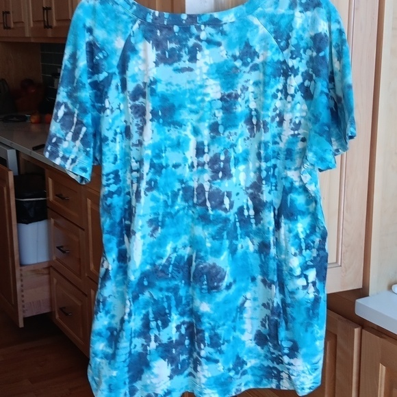 Pink Lotus blue and aqua tie-dyed top XL - Picture 4 of 5